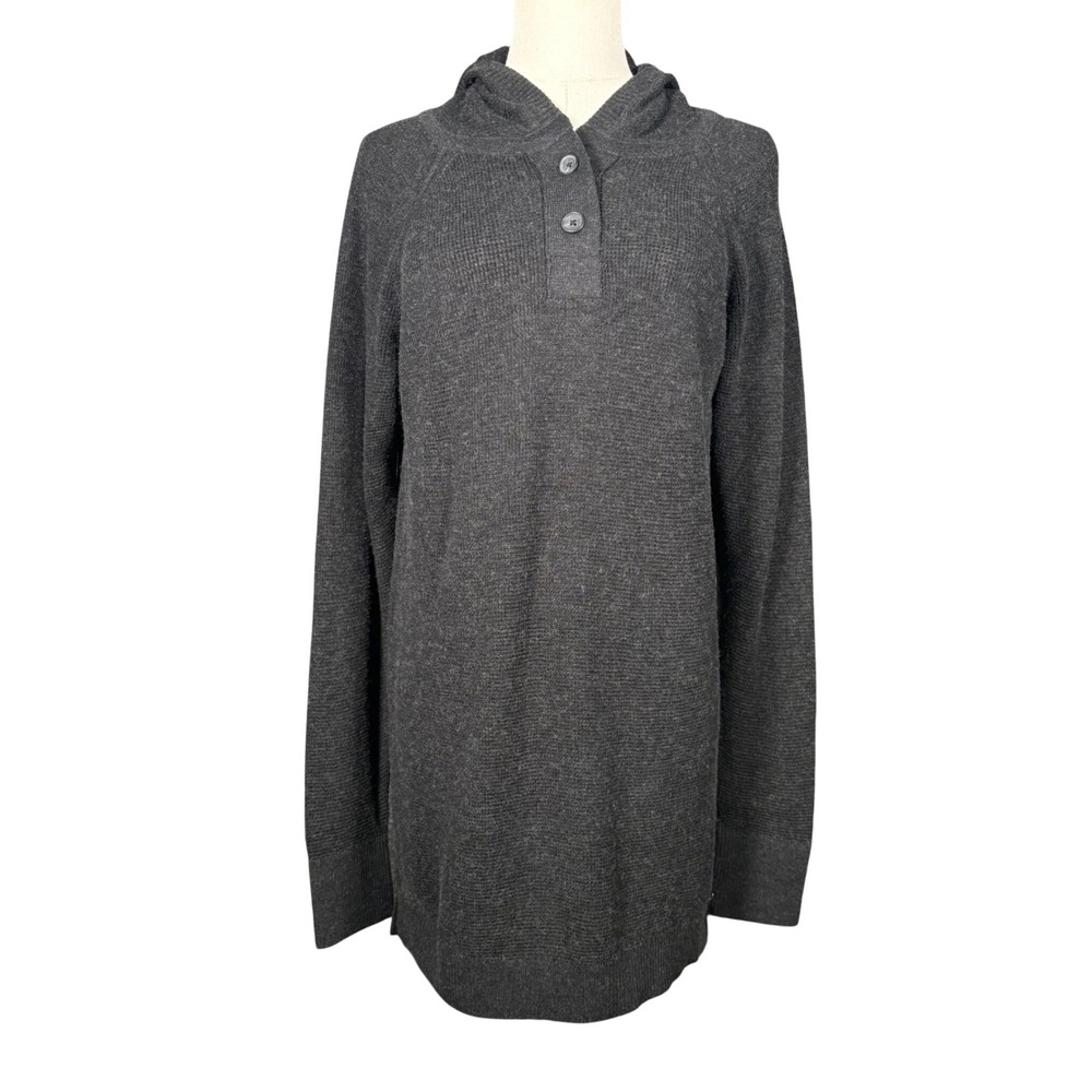 prAna Milani Tunic XS Black Hooded Henley Sweater Organic Cotton Wool
